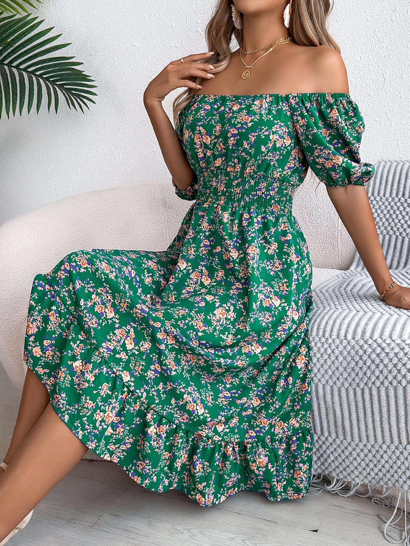 Floral Print Square Collar Dress Summer Fashion Ruffles Dresses Women's Clothing | Orazek UK Ltd