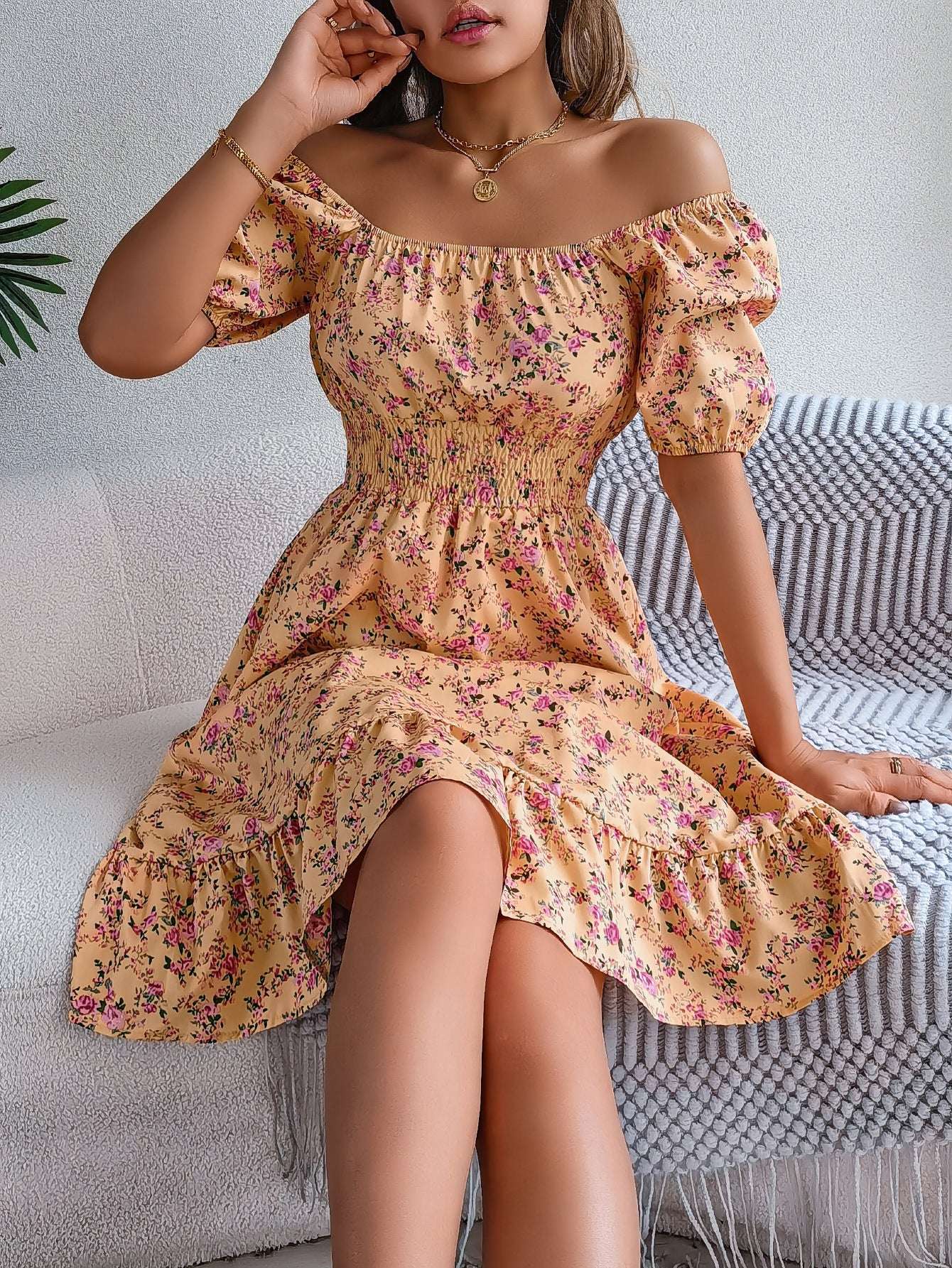 Floral Print Square Collar Dress Summer Fashion Ruffles Dresses Women's Clothing | Orazek UK Ltd