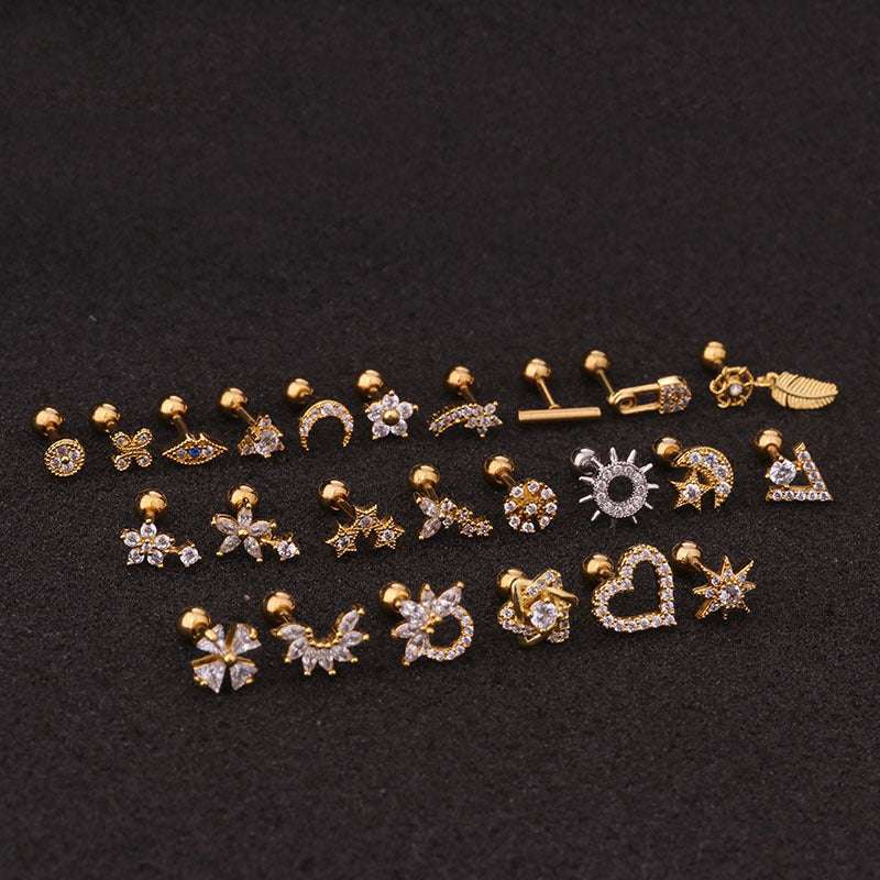 Flower Earring Stainless Steel Screw Earrings Female Zircon Earring | Orazek UK Ltd