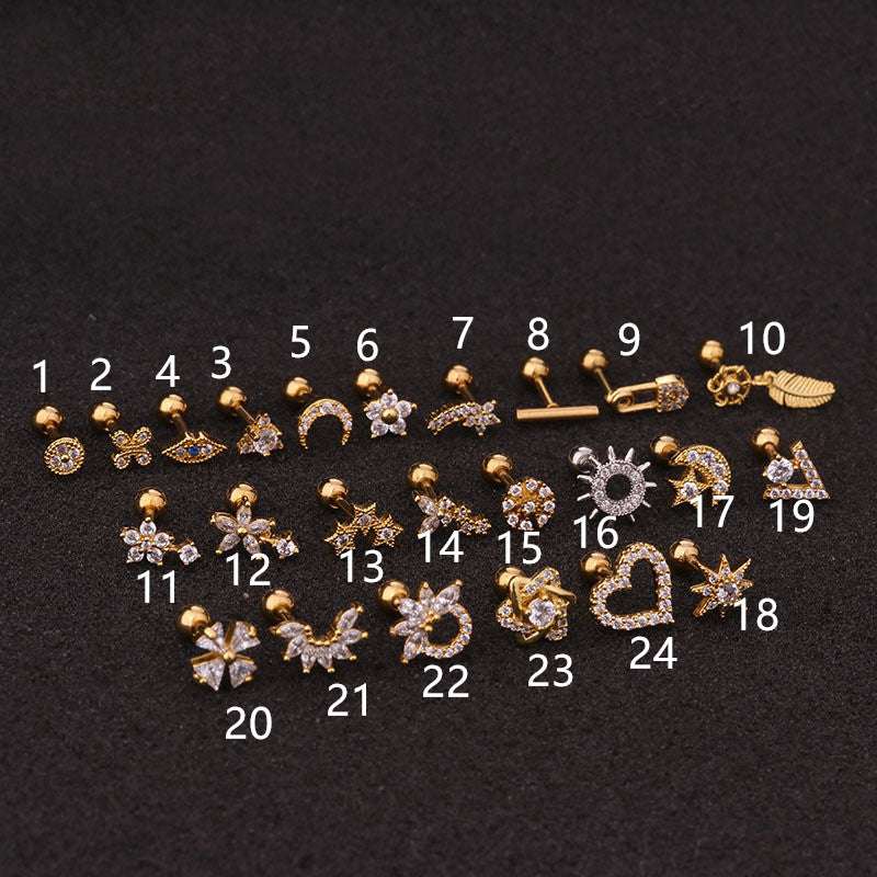 Flower Earring Stainless Steel Screw Earrings Female Zircon Earring | Orazek UK Ltd
