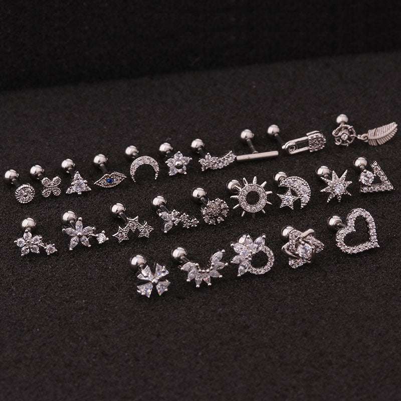 Flower Earring Stainless Steel Screw Earrings Female Zircon Earring | Orazek UK Ltd