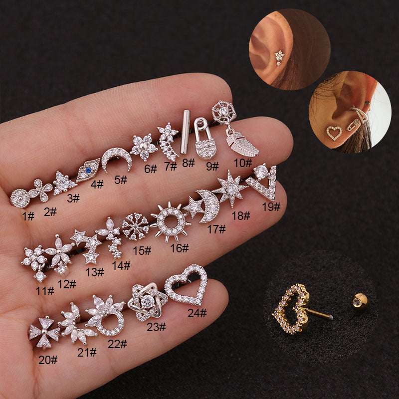 Flower Earring Stainless Steel Screw Earrings Female Zircon Earring | Orazek UK Ltd