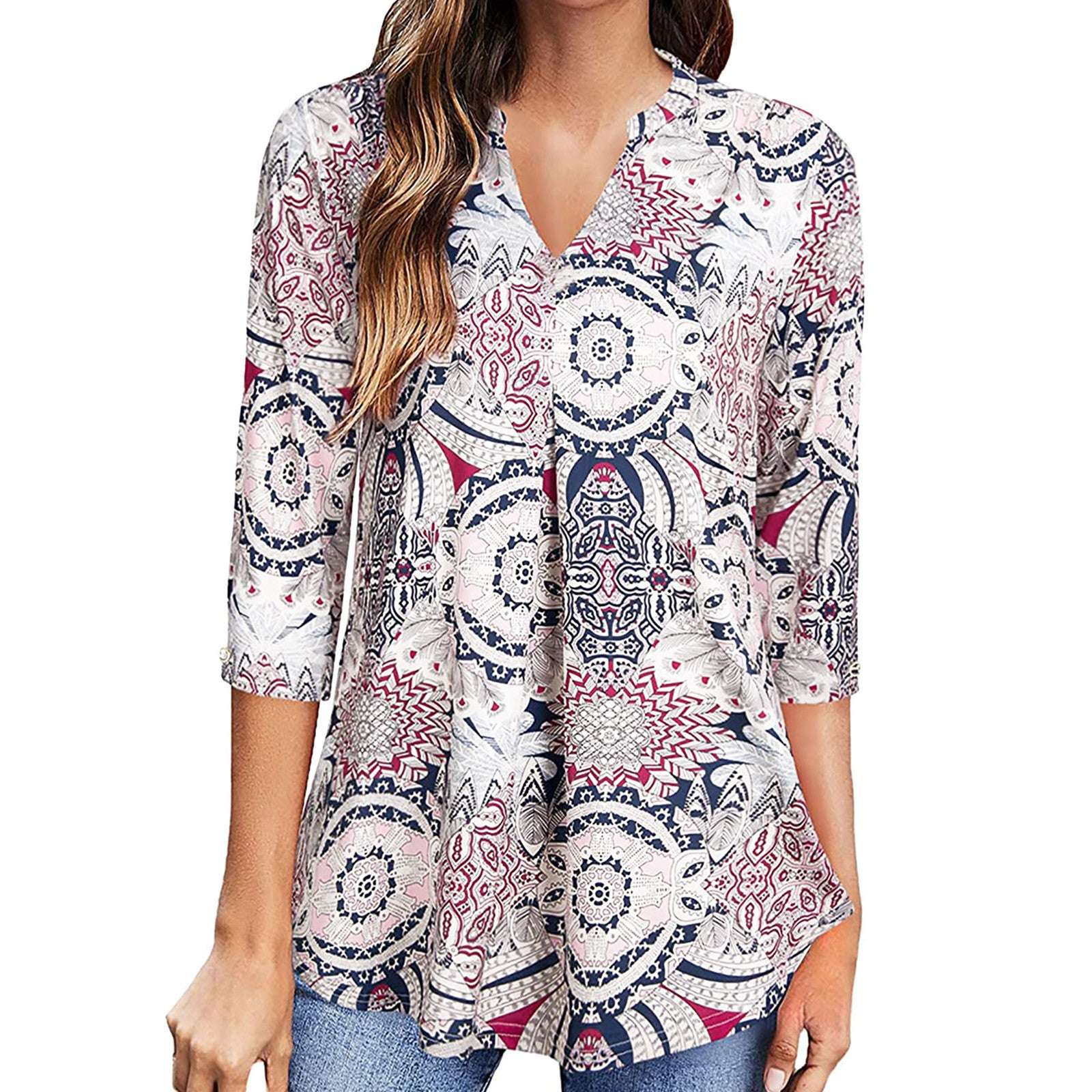Flowers Print Tops V Neck Long Sleeve Flowers Print Shirt Women Blouse | Orazek UK Ltd