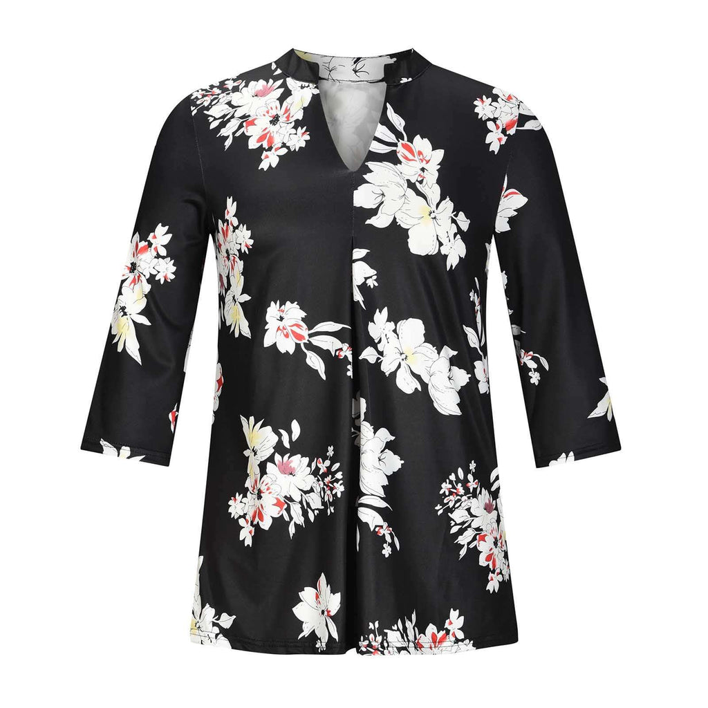 Flowers Print Tops V Neck Long Sleeve Flowers Print Shirt Women Blouse | Orazek UK Ltd