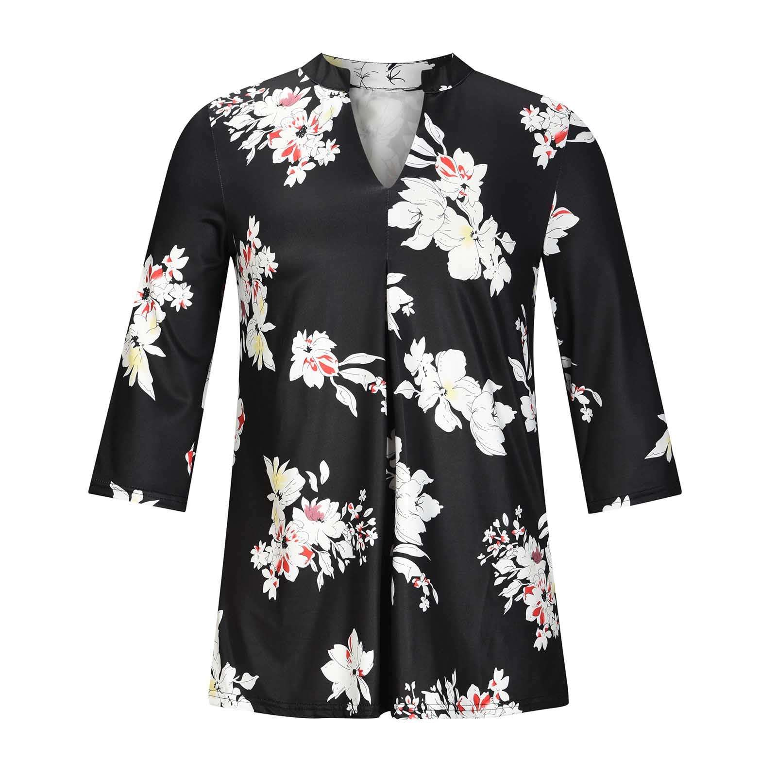 Flowers Print Tops V Neck Long Sleeve Flowers Print Shirt Women Blouse | Orazek UK Ltd