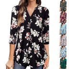 Flowers Print Tops V Neck Long Sleeve Flowers Print Shirt Women Blouse | Orazek UK Ltd
