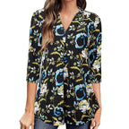 Flowers Print Tops V Neck Long Sleeve Flowers Print Shirt Women Blouse | Orazek UK Ltd