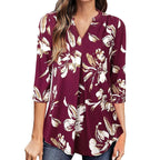 Flowers Print Tops V Neck Long Sleeve Flowers Print Shirt Women Blouse | Orazek UK Ltd