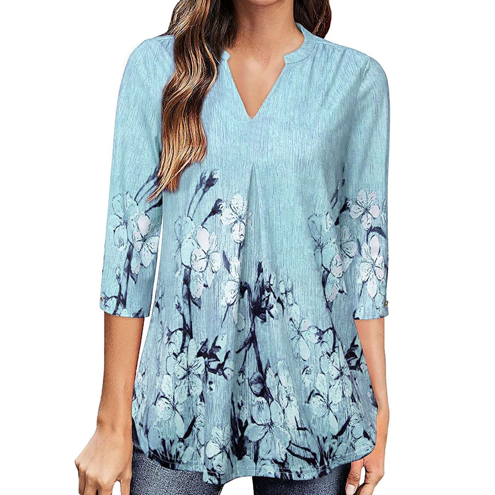 Flowers Print Tops V Neck Long Sleeve Flowers Print Shirt Women Blouse | Orazek UK Ltd