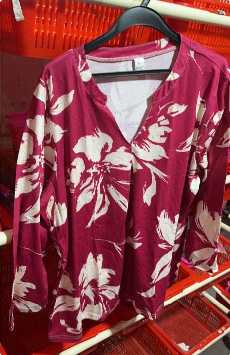 Flowers Print Tops V Neck Long Sleeve Flowers Print Shirt Women Blouse | Orazek UK Ltd