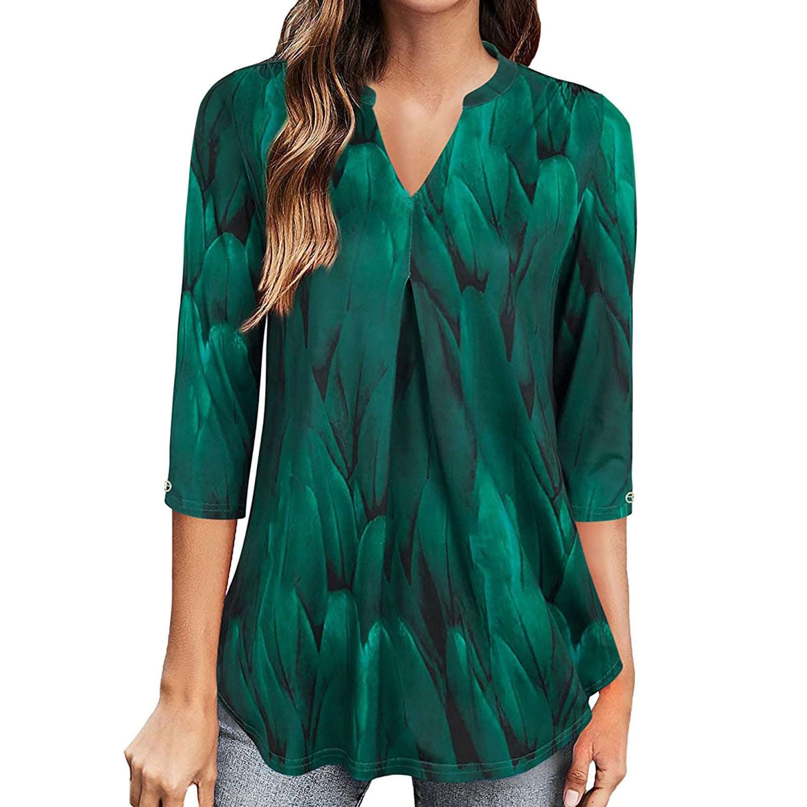 Flowers Print Tops V Neck Long Sleeve Flowers Print Shirt Women Blouse | Orazek UK Ltd