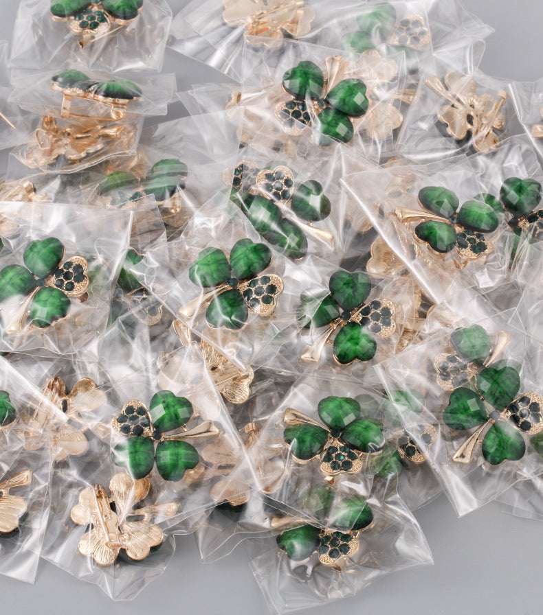 Four-leaf clover brooch, rhinestone brooch, alloy brooch | Orazek UK Ltd