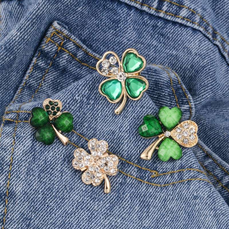 Four-leaf clover brooch, rhinestone brooch, alloy brooch | Orazek UK Ltd