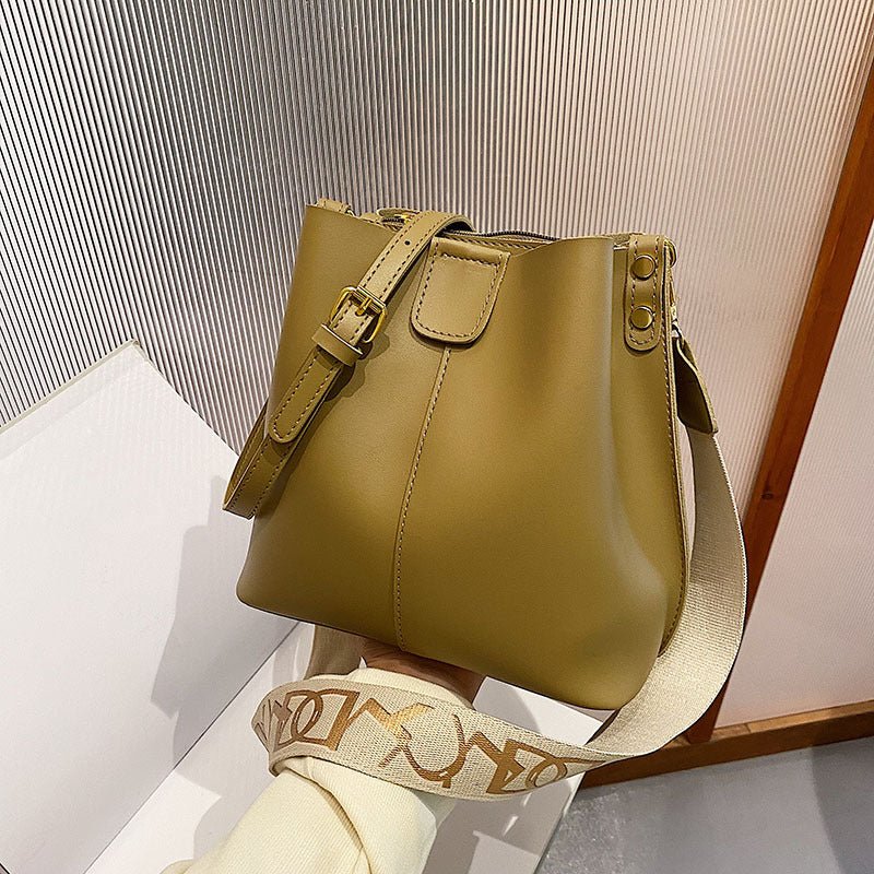 French Minority Design Simple Wide Shoulder Strap Bucket Bags Female | Orazek UK Ltd