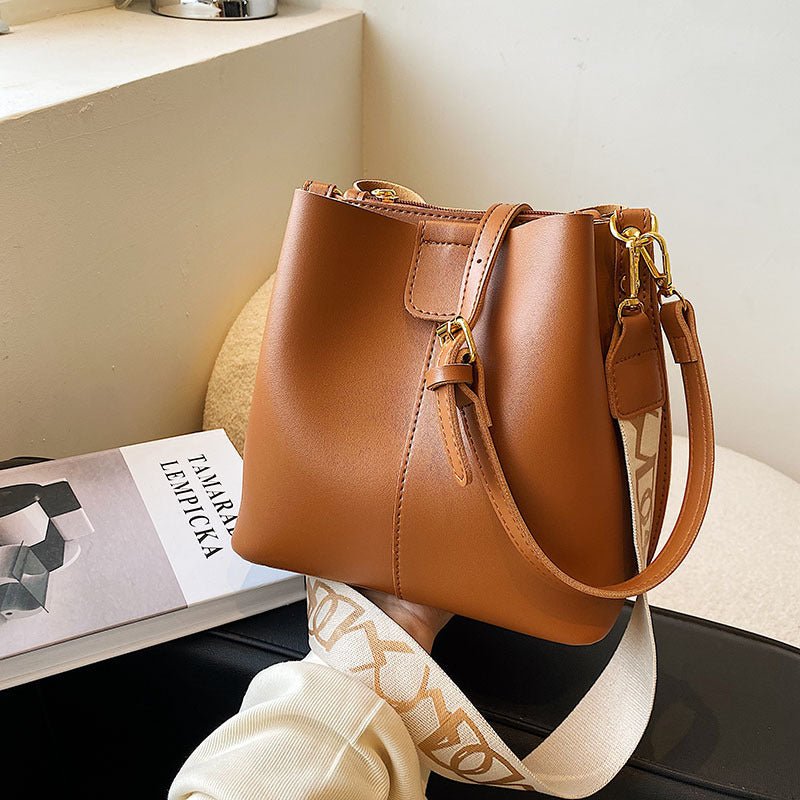French Minority Design Simple Wide Shoulder Strap Bucket Bags Female | Orazek UK Ltd