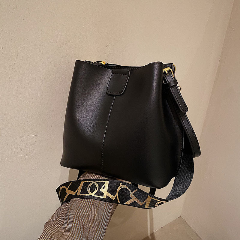 French Minority Design Simple Wide Shoulder Strap Bucket Bags Female | Orazek UK Ltd