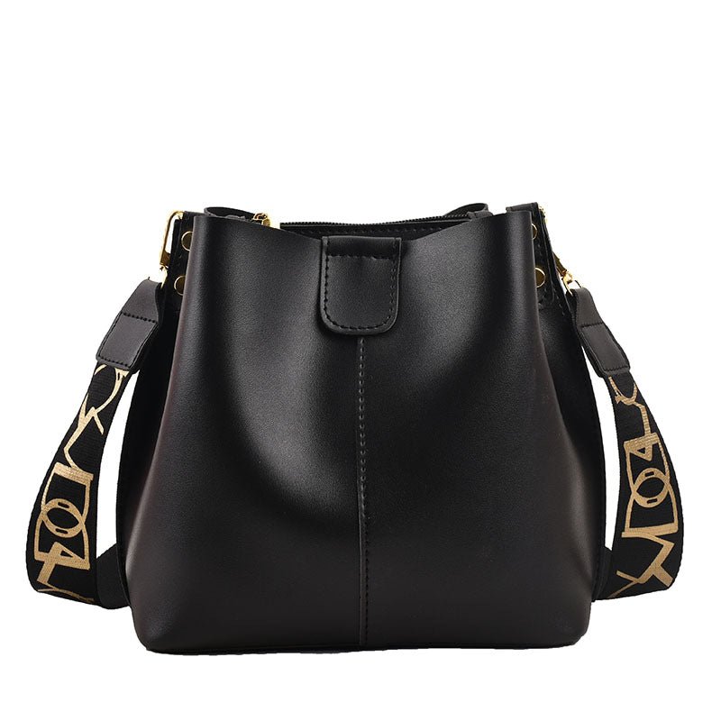 French Minority Design Simple Wide Shoulder Strap Bucket Bags Female | Orazek UK Ltd