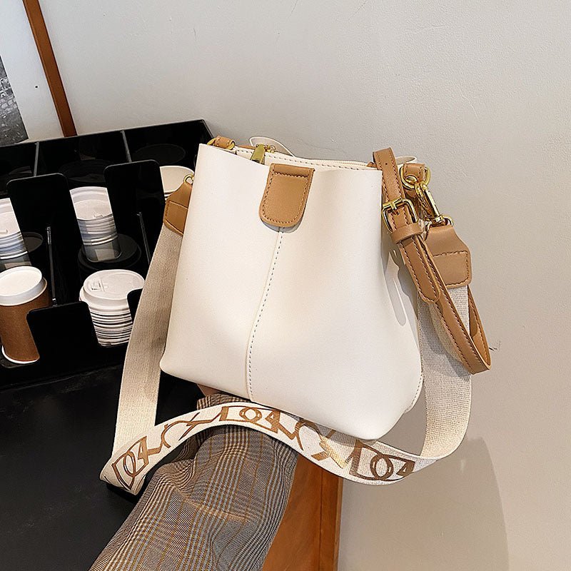 French Minority Design Simple Wide Shoulder Strap Bucket Bags Female | Orazek UK Ltd