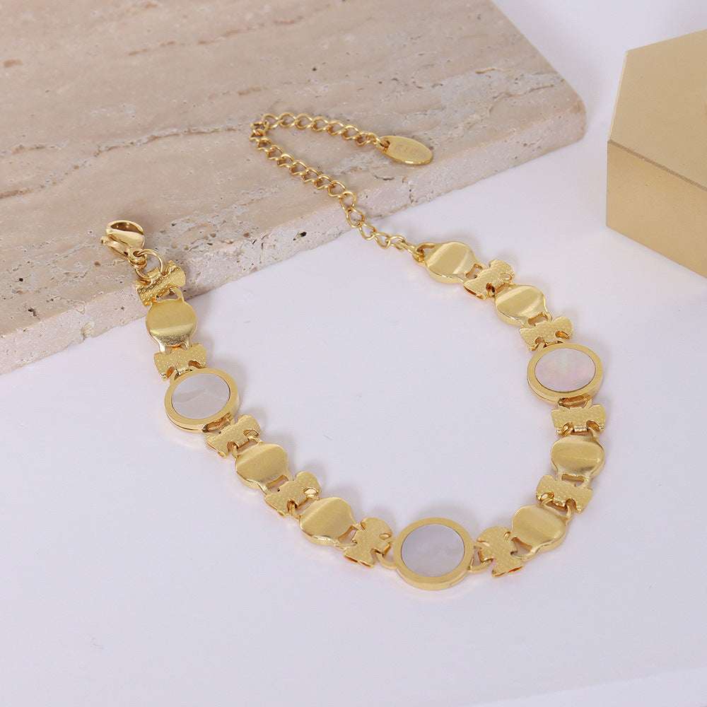 Frosty Wind 18k Gold Color Preserving Jewelry Small Flower Round White Sea Shell Bracelet Women | Orazek UK Ltd