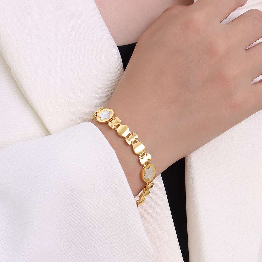 Frosty Wind 18k Gold Color Preserving Jewelry Small Flower Round White Sea Shell Bracelet Women | Orazek UK Ltd