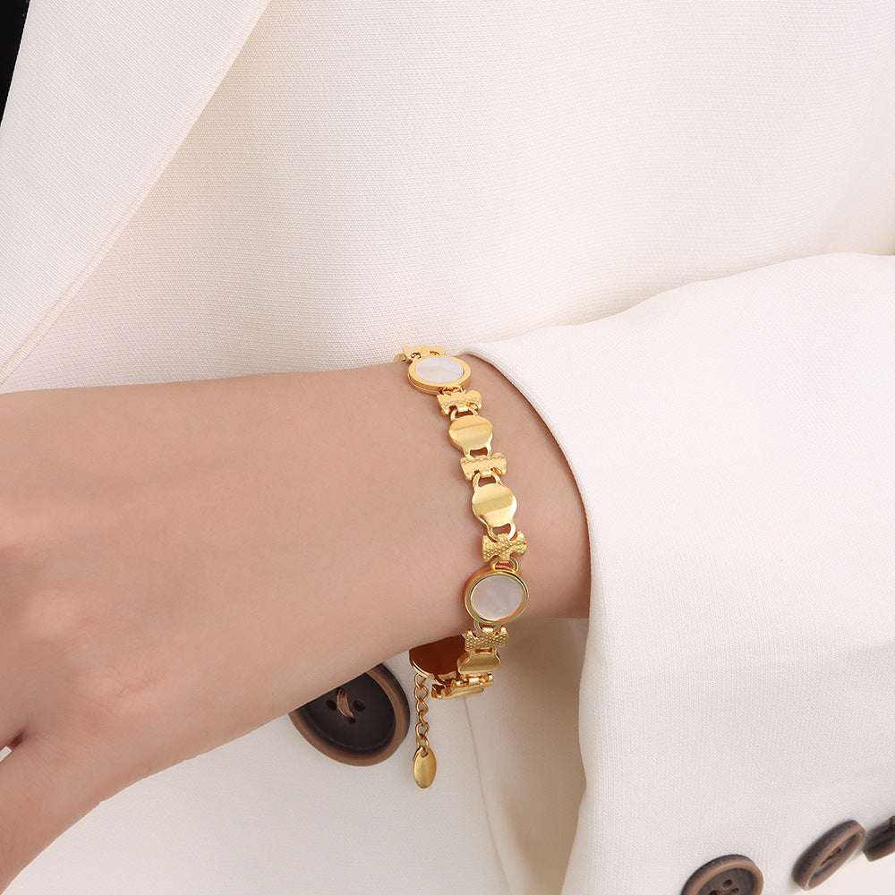 Frosty Wind 18k Gold Color Preserving Jewelry Small Flower Round White Sea Shell Bracelet Women | Orazek UK Ltd
