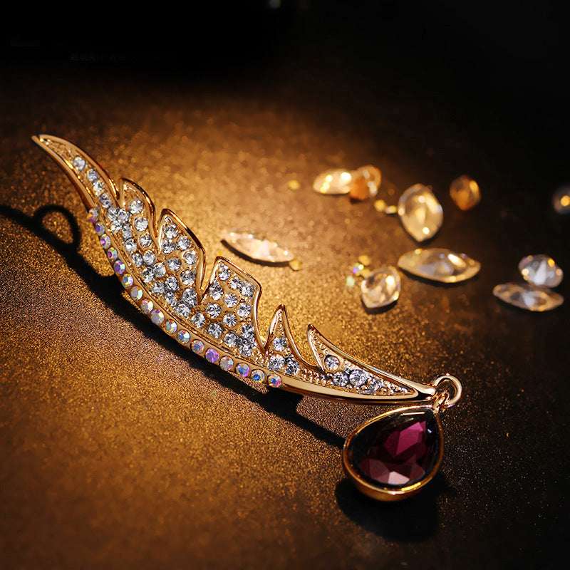 Full diamond feather brooch with rhinestone brooch Orazek UK Ltd