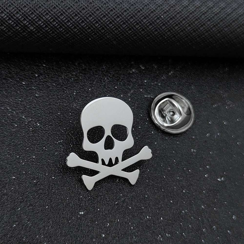Funny Skull Dark Stainless Steel Hollow Brooch Orazek UK Ltd