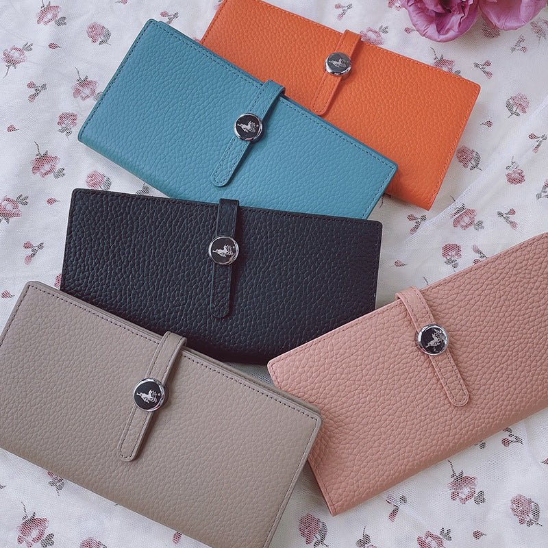 Genuine Leather Women Wallets Luxury Long Hasp Lychee Pattern Coin Purses | Orazek UK Ltd