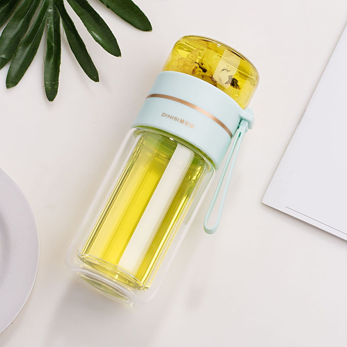 Glass Water Bottle With Tea Infuser Filter Tea Separation Double Wall Glass Bottle Leakproof Water Bottle | Orazek UK Ltd