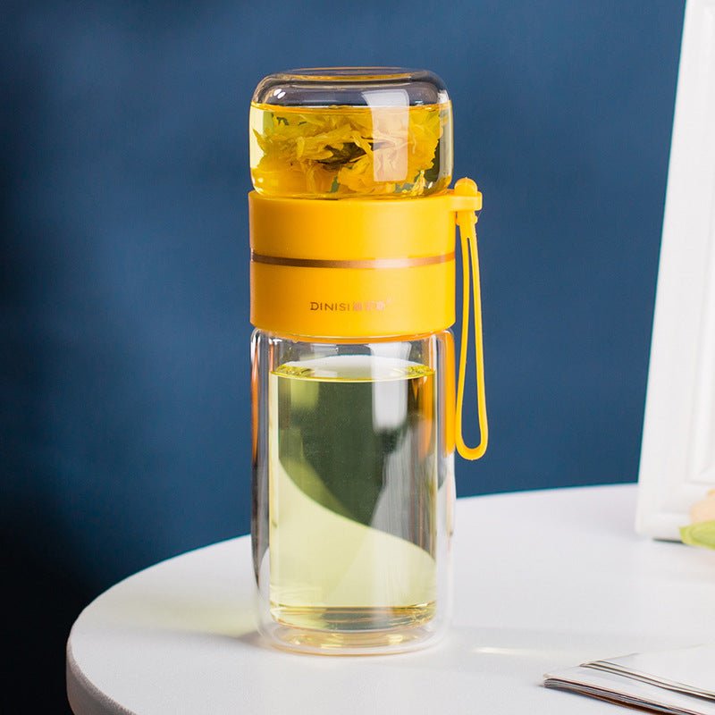 Glass Water Bottle With Tea Infuser Filter Tea Separation Double Wall Glass Bottle Leakproof Water Bottle | Orazek UK Ltd