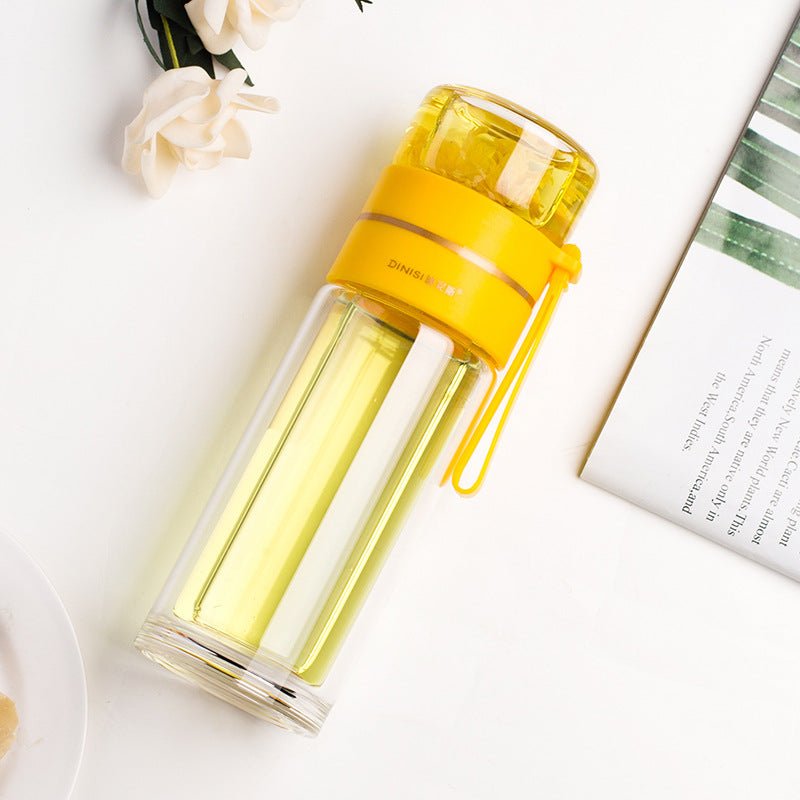 Glass Water Bottle With Tea Infuser Filter Tea Separation Double Wall Glass Bottle Leakproof Water Bottle | Orazek UK Ltd