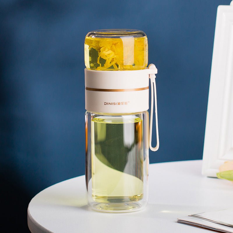 Glass Water Bottle With Tea Infuser Filter Tea Separation Double Wall Glass Bottle Leakproof Water Bottle | Orazek UK Ltd