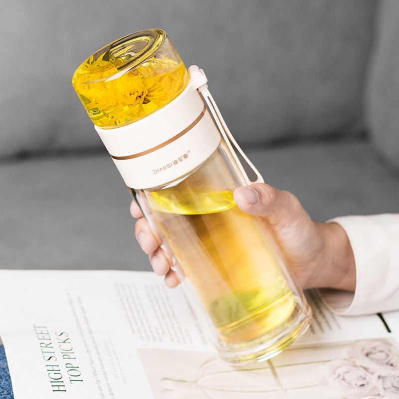 Glass Water Bottle With Tea Infuser Filter Tea Separation Double Wall Glass Bottle Leakproof Water Bottle | Orazek UK Ltd