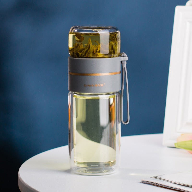 Glass Water Bottle With Tea Infuser Filter Tea Separation Double Wall Glass Bottle Leakproof Water Bottle | Orazek UK Ltd