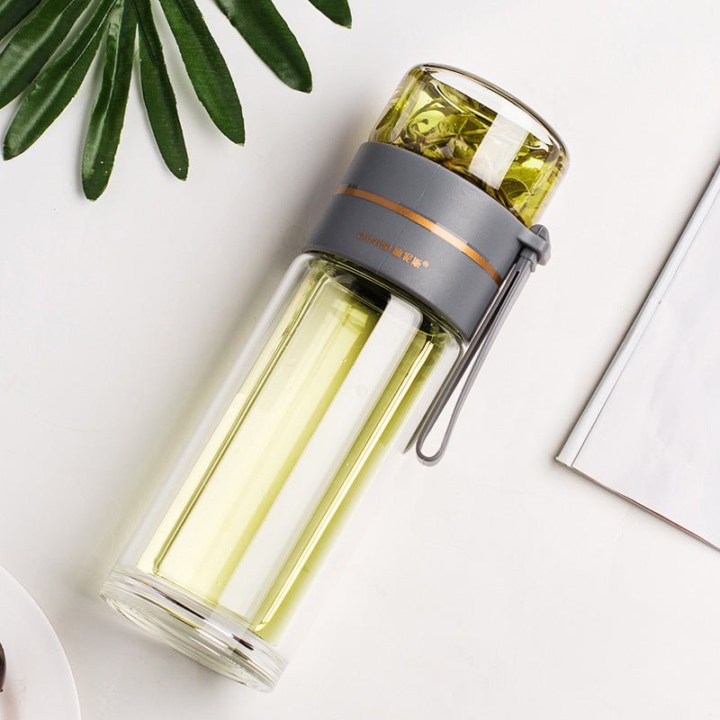 Glass Water Bottle With Tea Infuser Filter Tea Separation Double Wall Glass Bottle Leakproof Water Bottle | Orazek UK Ltd