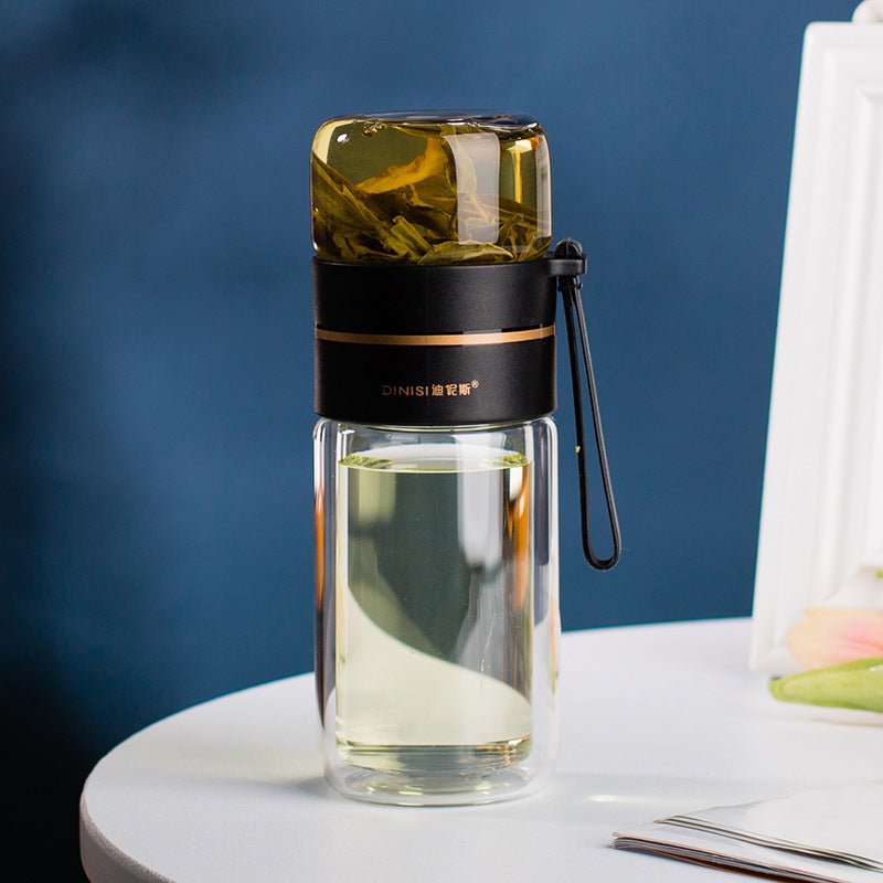 Glass Water Bottle With Tea Infuser Filter Tea Separation Double Wall Glass Bottle Leakproof Water Bottle | Orazek UK Ltd