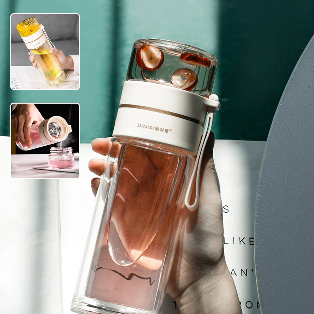 Glass Water Bottle With Tea Infuser Filter Tea Separation Double Wall Glass Bottle Leakproof Water Bottle | Orazek UK Ltd