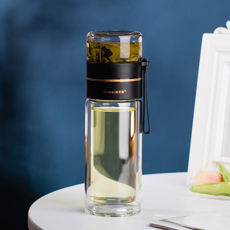 Glass Water Bottle With Tea Infuser Filter Tea Separation Double Wall Glass Bottle Leakproof Water Bottle | Orazek UK Ltd