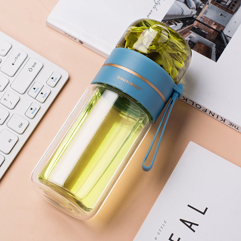 Glass Water Bottle With Tea Infuser Filter Tea Separation Double Wall Glass Bottle Leakproof Water Bottle | Orazek UK Ltd