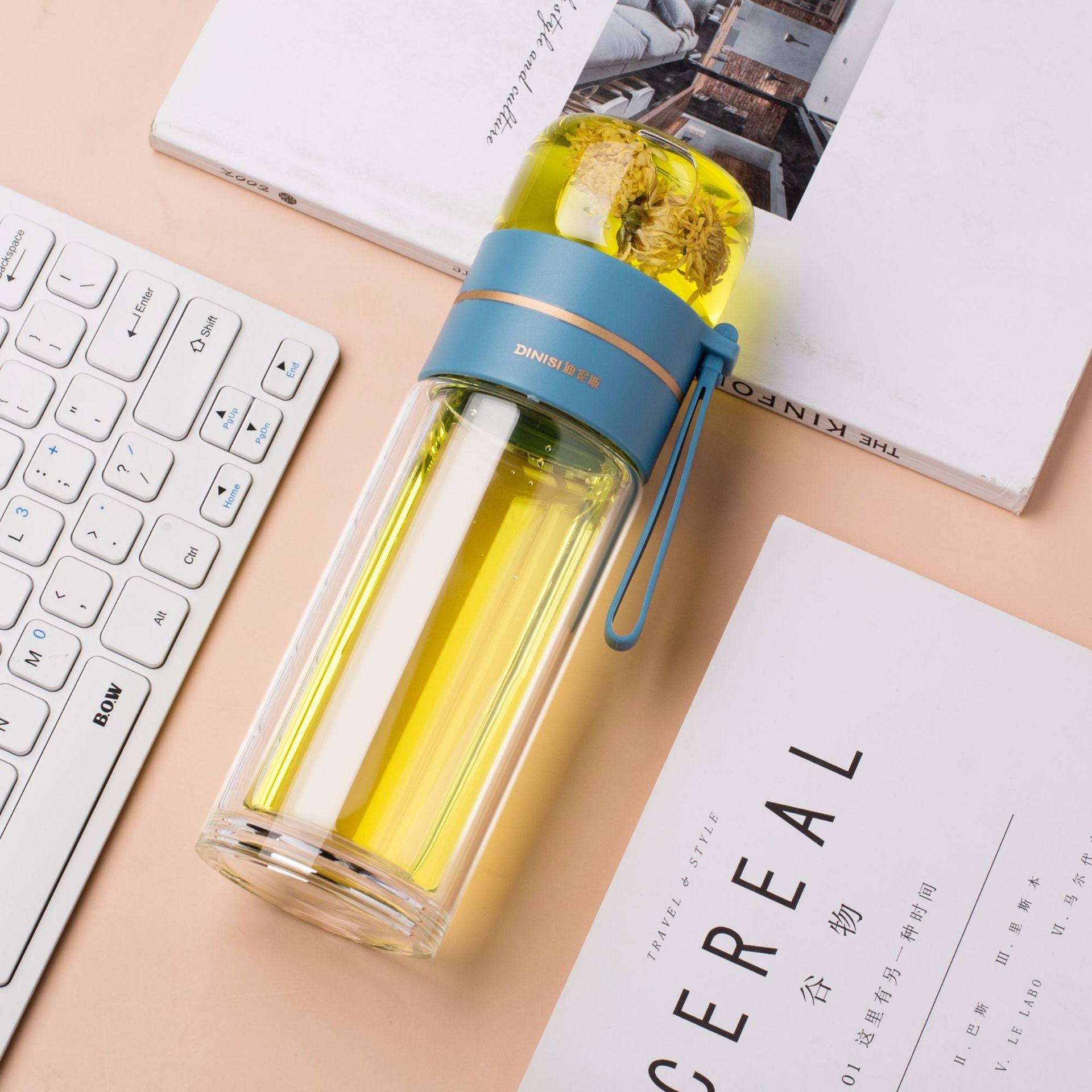 Glass Water Bottle With Tea Infuser Filter Tea Separation Double Wall Glass Bottle Leakproof Water Bottle | Orazek UK Ltd