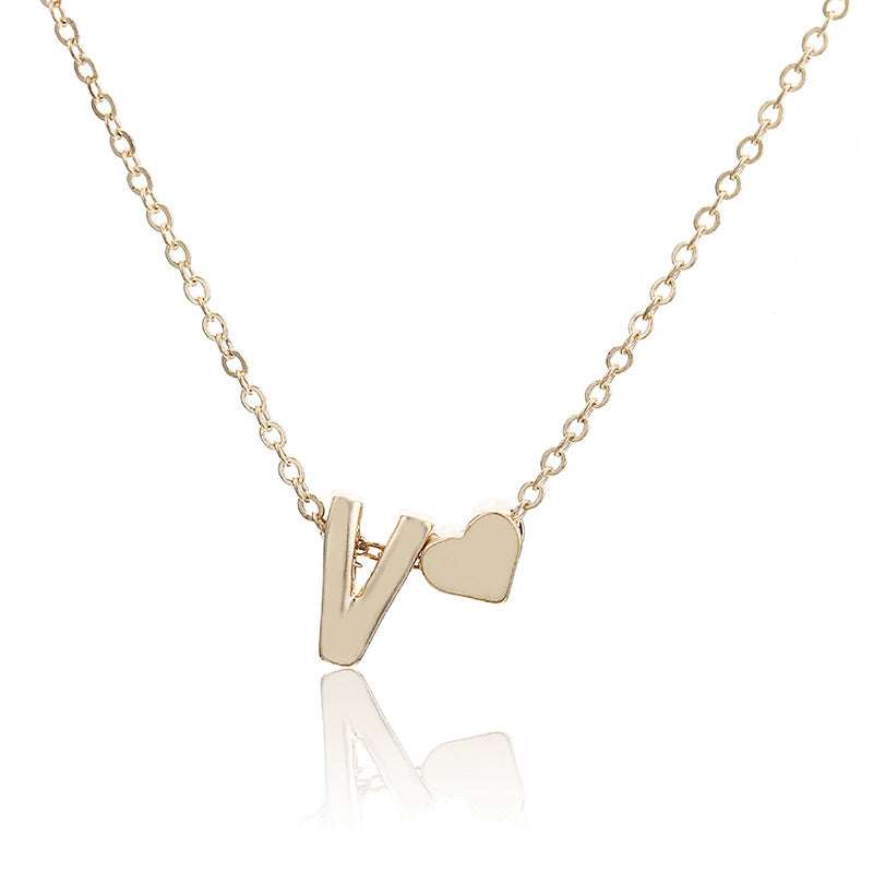Gold Plated Peach Heart and Initials Letter Alphabate Statement Necklace for Woman | Orazek UK Ltd