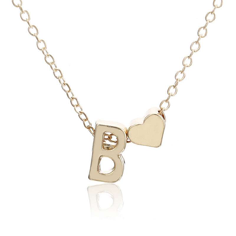Gold Plated Peach Heart and Initials Letter Alphabate Statement Necklace for Woman | Orazek UK Ltd