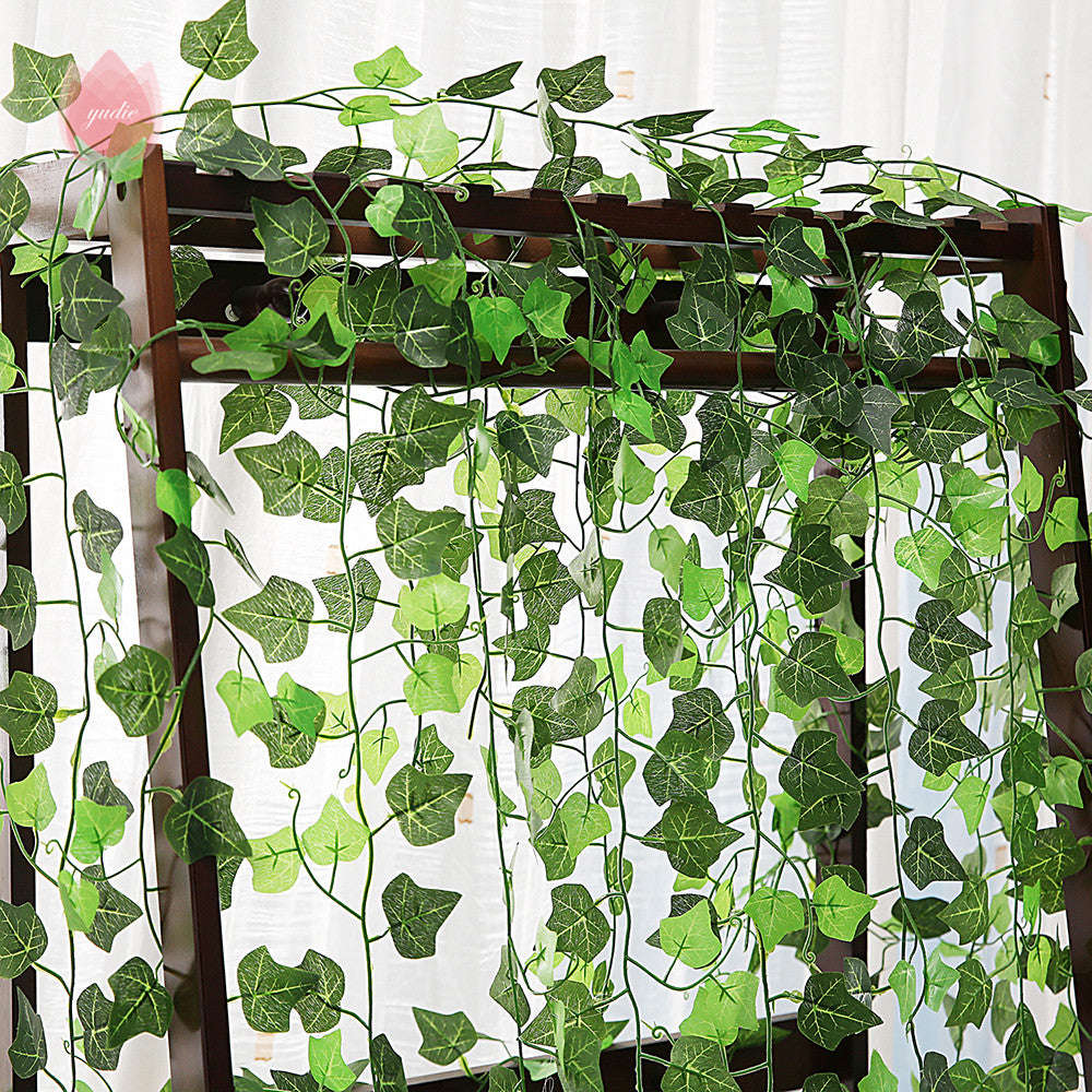 Green Silk Artificial Hanging Leaf Garland Plants Vine Leaves Diy For Home Wedding Party Bathroom Garden Decoration | Orazek UK Ltd