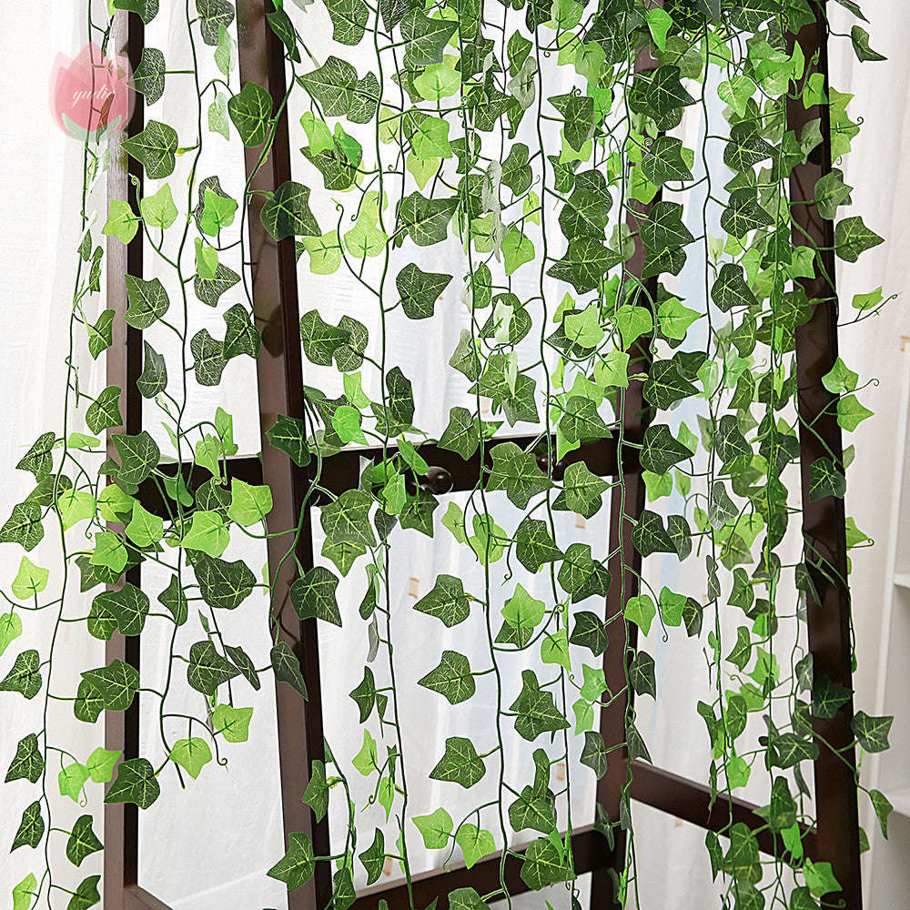Green Silk Artificial Hanging Leaf Garland Plants Vine Leaves Diy For Home Wedding Party Bathroom Garden Decoration | Orazek UK Ltd