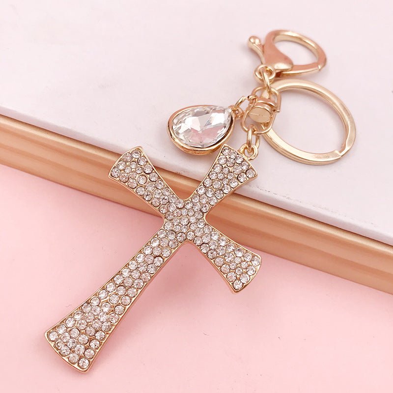 Hot Sale Christian Water Drop Diamond Cross Keychain Metal Pendant Female Bag Accessories | Orazek UK Ltd