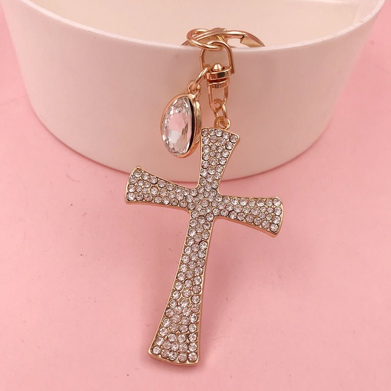 Hot Sale Christian Water Drop Diamond Cross Keychain Metal Pendant Female Bag Accessories | Orazek UK Ltd
