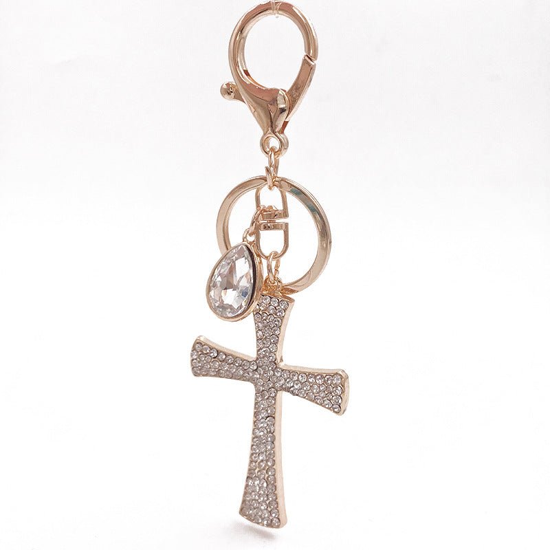 Hot Sale Christian Water Drop Diamond Cross Keychain Metal Pendant Female Bag Accessories | Orazek UK Ltd
