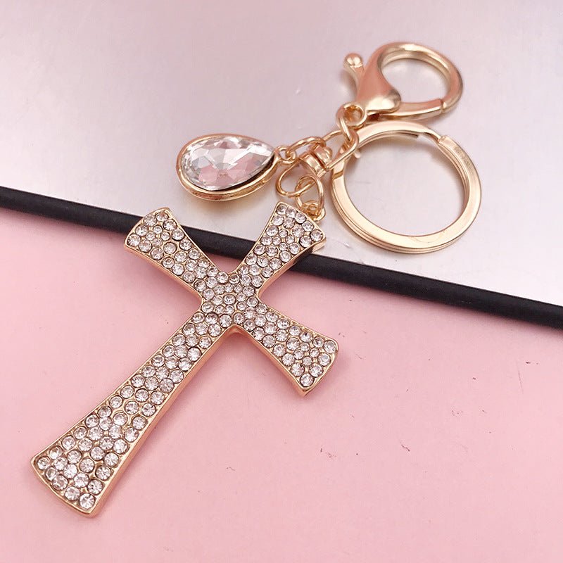Hot Sale Christian Water Drop Diamond Cross Keychain Metal Pendant Female Bag Accessories | Orazek UK Ltd