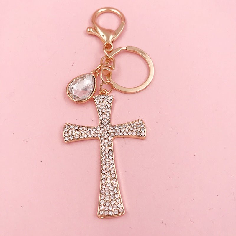 Hot Sale Christian Water Drop Diamond Cross Keychain Metal Pendant Female Bag Accessories | Orazek UK Ltd