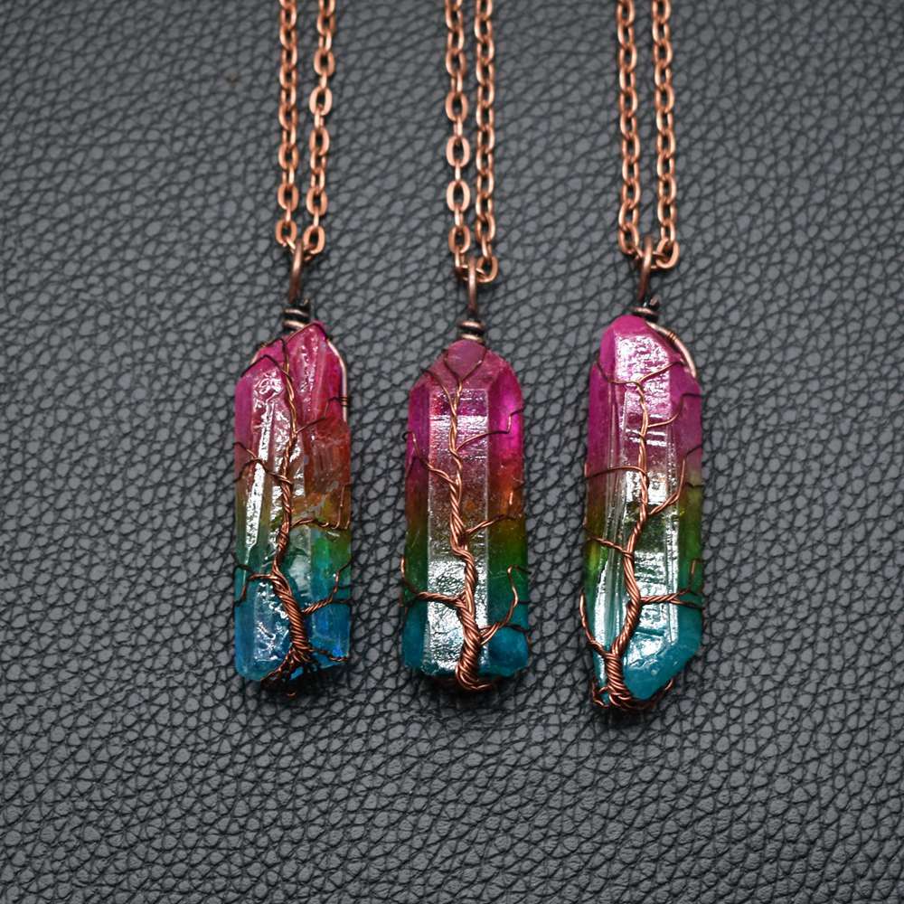 Hot Selling Stone Crystal Pillar Tree Of Life Pendant Ins Fashion Necklace | Orazek UK Ltd